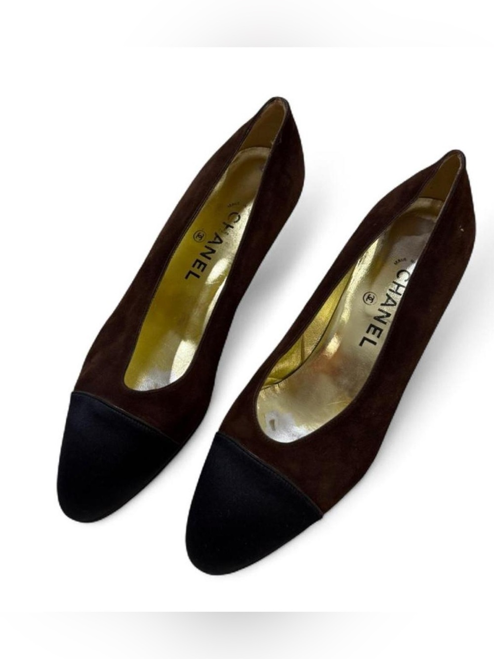 Vintage Chanel Brown Suede Cap Toe Pumps – Size 39